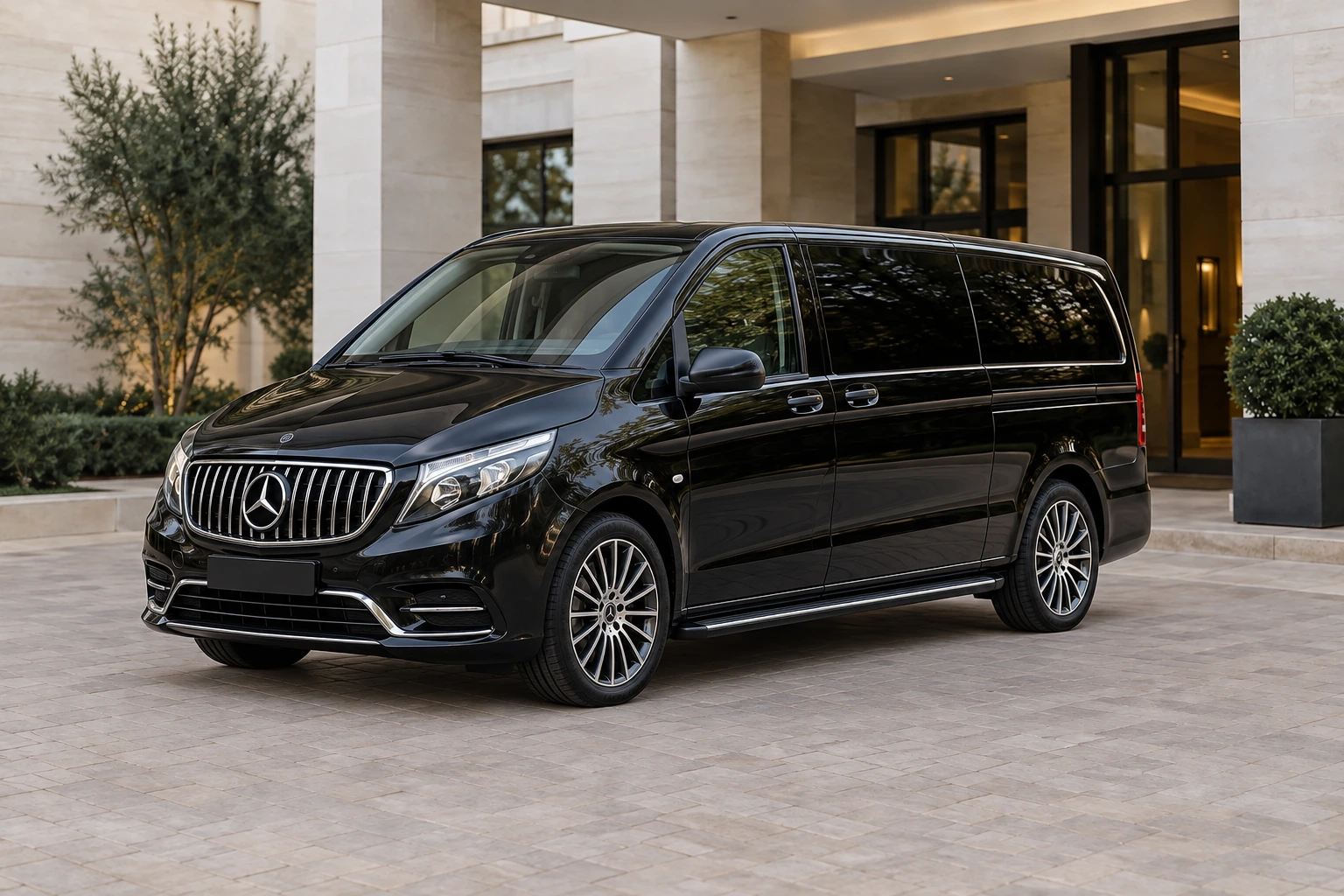 Siyah Mercedes Vito'nun temsili dış tasarım görünümü